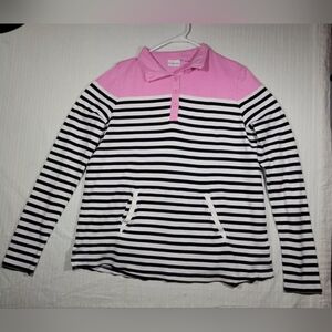Kim Rogers Black White and Pink Stripped Womens Top Size L